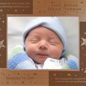 Personalized New Baby Photo Frame Engraved Wood Baby Picture Frame Christening Gift New Parents Frame Grandparents Gift Frame image 1