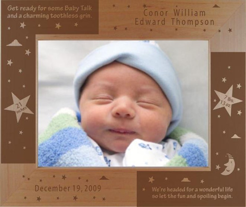 Personalized New Baby Photo Frame Engraved Wood Baby Picture Frame Christening Gift New Parents Frame Grandparents Gift Frame image 1