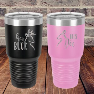 Her Buck His Doe Personalized 30oz Coffee Mugs - Personalized Valentine&#39;s Day Gift - Travel Tumbler with Lid - His and Hers Anniversary Gift