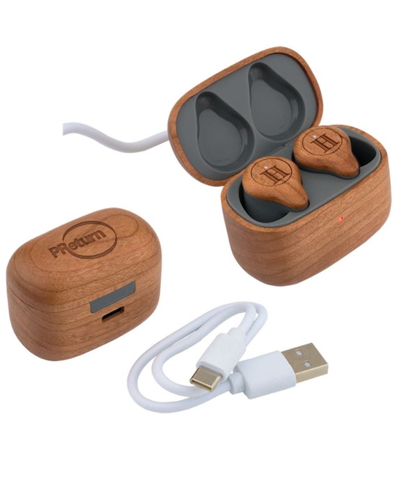 Engraved Cherry Wood Wireless Earbuds and Charger Case Custom