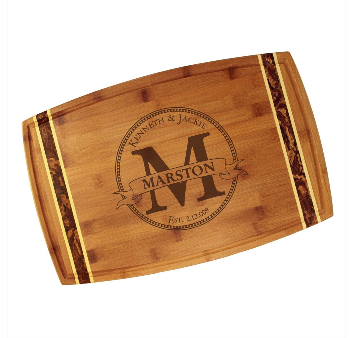 Monogram Cutting Board 18x11 Marbled Inlay Bamboo Etsy