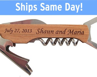 Custom Wood 4-Function Custom Corkscrew - Engraved Wedding Favors, Groomsman Gift, Anniversary Gift, Wine Gift, Bottle Opener, Mother's Day