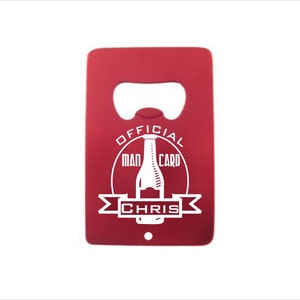 6 de Abridor de botellas de tarjeta de crédito de metal de color ManCard personalizado - regalo de padrino de abridor de botellas grabado, favor de despedida de soltero personalizado