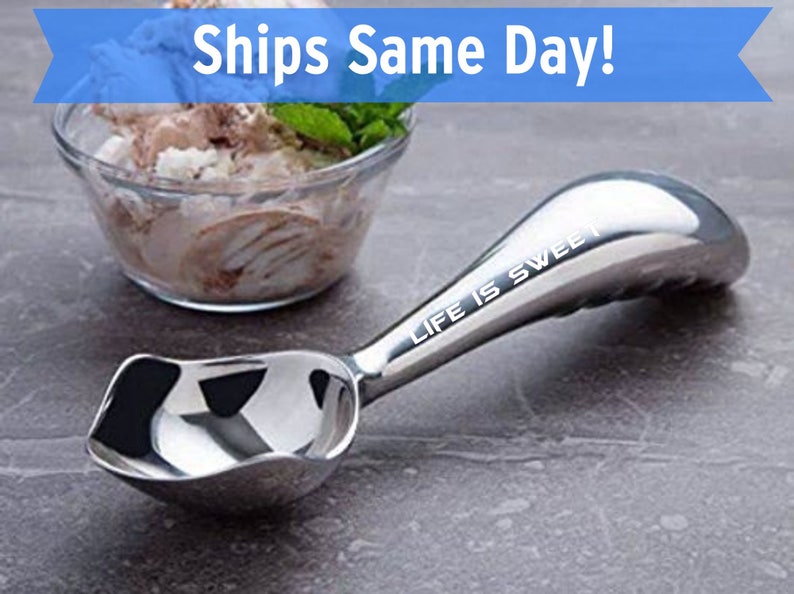 Personalized Ice Cream Scoop, Ergonomic Stainless Steel, Custom Gift, Valentines Day, Wedding, Dad, Mom, Housewarming Custom Ice Cream Spoon image 1