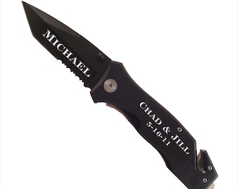 Personalized Black Rescue Knife – Engraved Groomsmen Gift