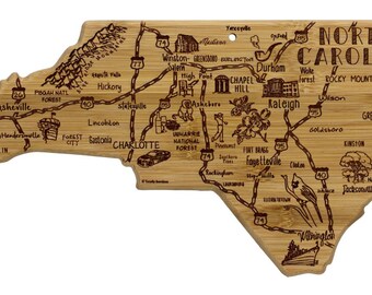 Personalized North Carolina Cutting Board -Landmarks North Carolina Bamboo Cutting Board Custom Engraved - Wedding Gift - Housewarming Gift