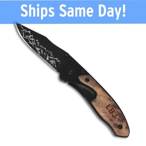 Mountain Range Pocket Knife personalized folding knife with wood handle for him - Outdoor Mens Gift - Outdoors gift - Father&#39;s Day Gift