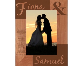 Personalized Couple&#39;s Photo Frame - Engraved Wood Wedding Picture Frame - Customized Engagement designed frame - Love Anniversary Frame