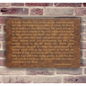 Rustic Inspirational Wall Art Theodore Roosevelt Man in the Arena Speech Wall Decor Laser Engraved Motivational Quote For Office