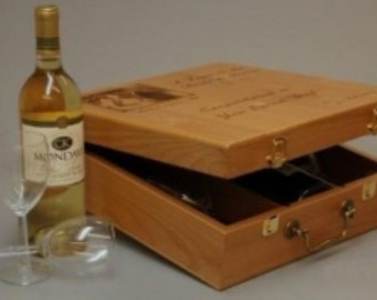 Personalized Wine Box - Custom Wood Wine Box Made in USA, Colorado, with three partitions for Anniversary and Wedding Gifts