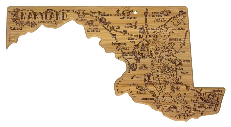 Personalized Maryland Cutting Board -Landmarks Maryland Bamboo Cutting Board Custom Engraved Wedding Gift State Gift Housewarming Gift