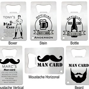 20 de abridor de botellas de tarjeta de crédito de tarjeta de hombre de acero inoxidable personalizado - regalo de padrino de abridor de botellas grabado, despedida de soltero personalizada