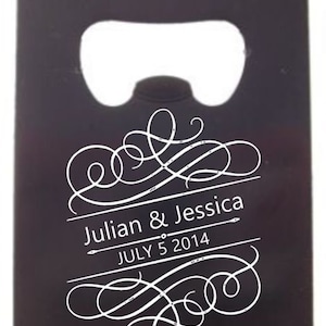 Personalized Filigree Save The Date Bottle Opener, wedding favor, wedding gift idea, stainless steel bottle opener