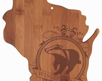 Engraved Wisconsin Cutting Board - Wisconsin Shaped Bamboo Cutting Board Custom Engraved - Wedding Gift, Couples Gift, Housewarming Gift