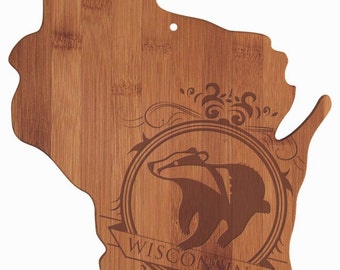Gegraveerde snijplank van Wisconsin-bamboe – staatsvormig, gepersonaliseerd cadeau