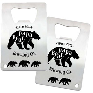 Ouvre-bouteille personnalisé en acier inoxydable avec carte de crédit Papa Bear - Ouvre-bouteille gravé, cadeau de fête des pères, papa ours et oursons personnalisés