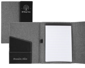 Engraved 7x9" Mini Canvas and Leather Portfolio with Notepad - Graduation Gift - Office Supplies - Custom Notepad