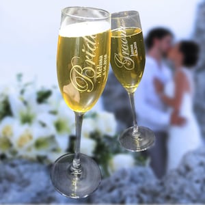Personalized Bride & Groom Toasting Glasses, Set of 2, in Gift Box, Laser Engraved Glass