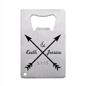 6 de abridor de botellas de tarjeta de crédito de acero inoxidable personalizado - favor de boda de abridor de botellas grabado, regalo de padrino de boda, favor de fiesta personalizado