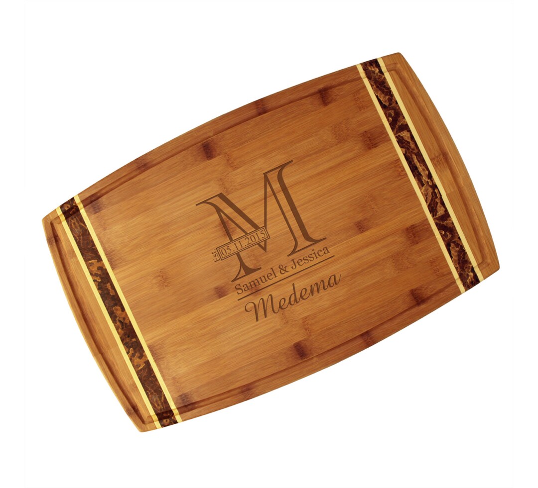 Personalized Bamboo Cutting Board With Engraved Outline Monogram