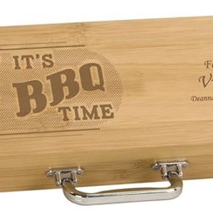 Engraved Grill Set Bamboo 5 piece BBQ Gift Set Personalized Cuts of Meat design engraved groomsman gift, custom grilling gifts image 3