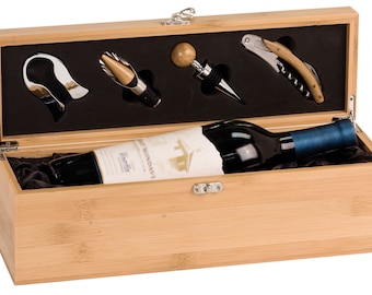 Personalized Engraved Bamboo Wine Box with Tools - Wedding Gift