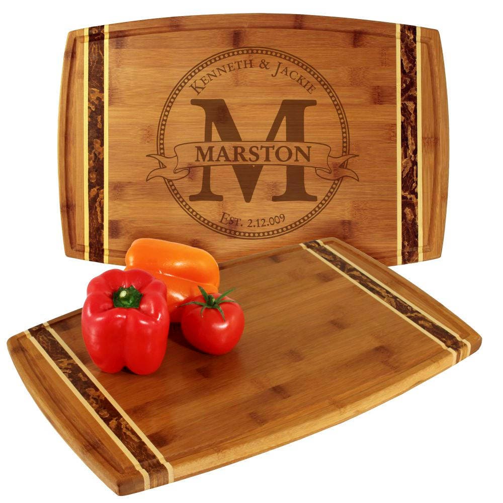 Monogram Cutting Board 18x11 Marbled Inlay Bamboo Etsy