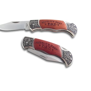 Best Dad Gift Engraved Pocket Knife with Personalized Message to Dad - Wood Handle Knife - Great Father&#39;s Day Gift