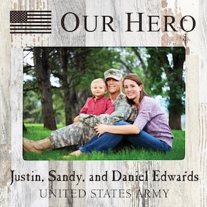 Personalized Military Photo Frame - Engraved USA Hero Picture Frame  - Pallet Gift Frame - Military Gift - Military Retirement - Fathers Day