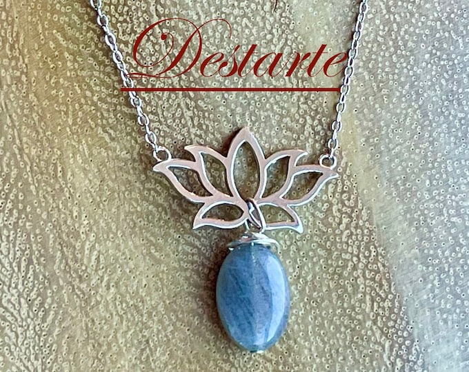 Lotus Flower Necklace, Sterling Silver with Custom Choice of Dangling Stone Pendant