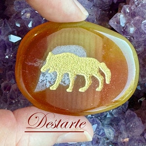 Wolf Totem Stone: Engraved Worry Gemstone, Embossed Power Animal Pocket Altar