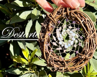 Gentle Soul 4" Grapevine Dreamcatcher with Amethyst, Rose Quartz, Blue Lace Agate and Clear Quartz