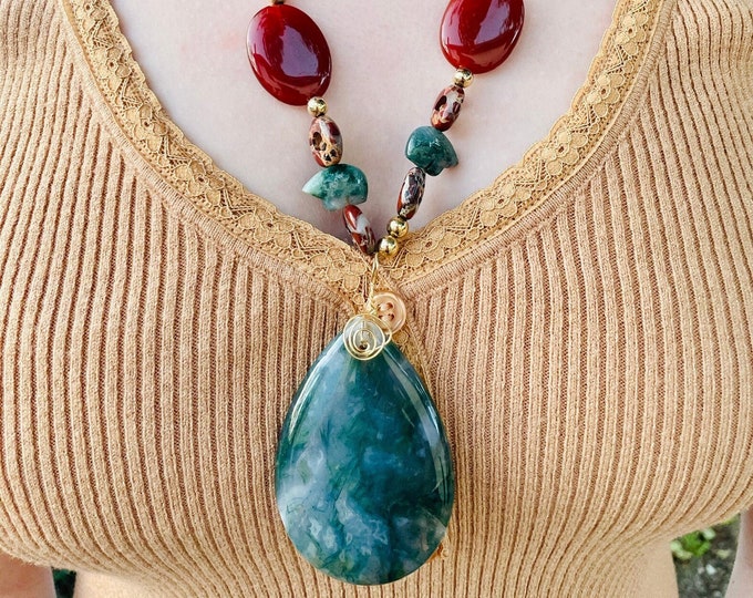 Gaia's Delight Necklace-Moss Agate, Citrine, Brecciated Jasper, Carnelian, and Gold
