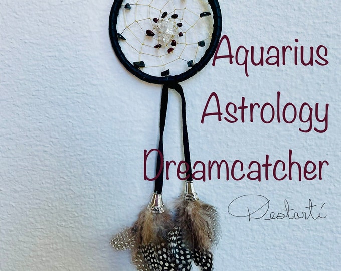 Aquarius Dreamcatcher (4 inch): Black Deerskin, Gemstones, Feathers, Vegan Options