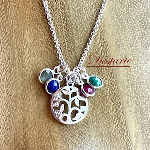 Sterling Silver Tree of Life Necklace: Personalized Gemstone Birthstone Pendant