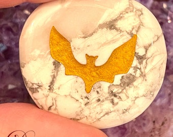 Bat Totem Stone: Engraved Worry Gemstone, Embossed Power Animal Pocket Altar