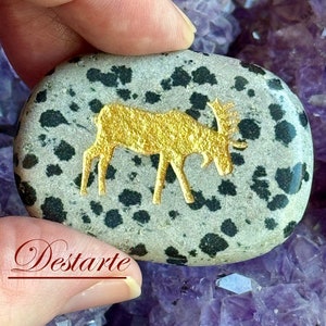 Moose Totem Stone: Engraved Worry Gemstone, Embossed Power Animal Pocket Altar