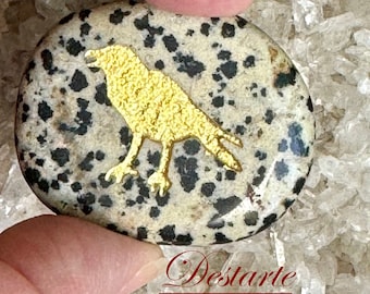 Raven Totem Stone: Engraved Worry Gemstone, Embossed Power Animal Pocket Altar