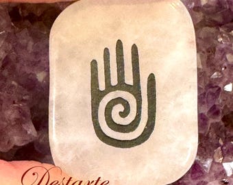 Engraved Gemstone Healer's Hand Stone: Embossed Shaman Reiki Palm Stone