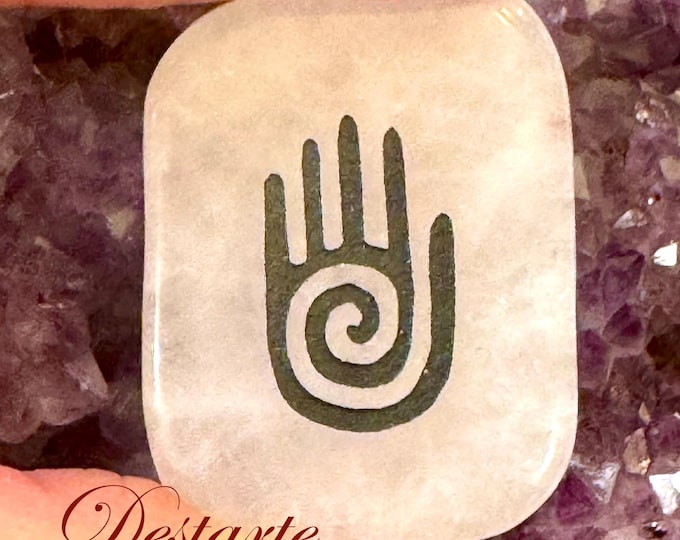 Engraved Gemstone Healer's Hand Stone: Embossed Shaman Reiki Palm Stone