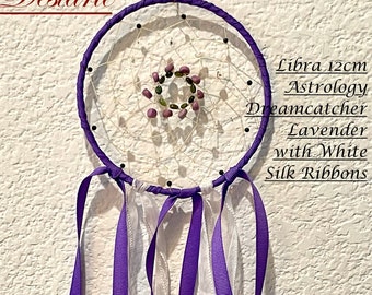 Libra Astrology Dreamcatcher: Lepidolite, Tourmaline, Quartz, Guinea Feathers