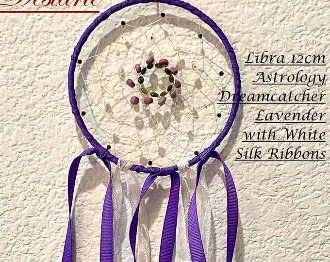 Libra Astrology Dreamcatcher: Lepidolite, Tourmaline, Quartz, Guinea Feathers