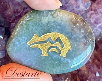 Zuni Bear Heartline Totem Stone: Engraved Worry Gemstone, Embossed Power Animal Pocket Altar