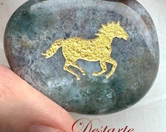Horse Totem Stone: Engraved Gemstone Worry Stone, Embossed Power Animal Pocket Altar, Travel