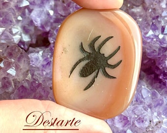 Spider Totem Stone: Engraved Worry Gemstone, Embossed Power Animal Pocket Altar
