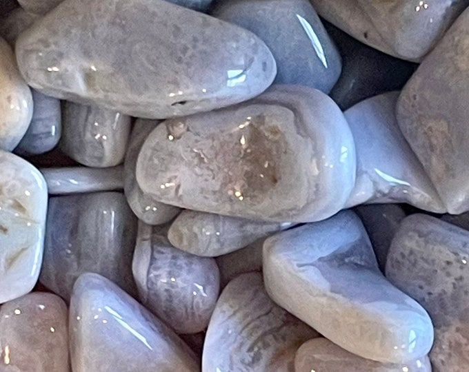 Blue Lace Agate Tumbled Stones, Soothing Stones, Throat Chakra Stones