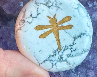 Dragonfly Totem Stone: Engraved Gemstone Worry Stone with Gold Emboss