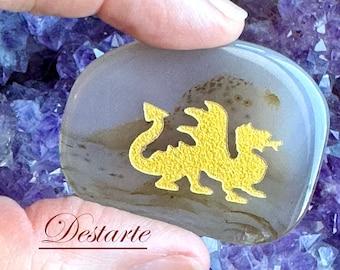 Dragon Totem Stone: Engraved Gemstone Worry Stone, Embossed Power Animal Pocket Altar