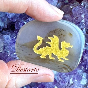 Dragon Totem Stone: Engraved Gemstone Worry Stone, Embossed Power Animal Pocket Altar