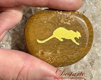 Cougar Totem Stone: Engraved Gemstone Worry Stone, Embossed Power Animal Pocket Altar